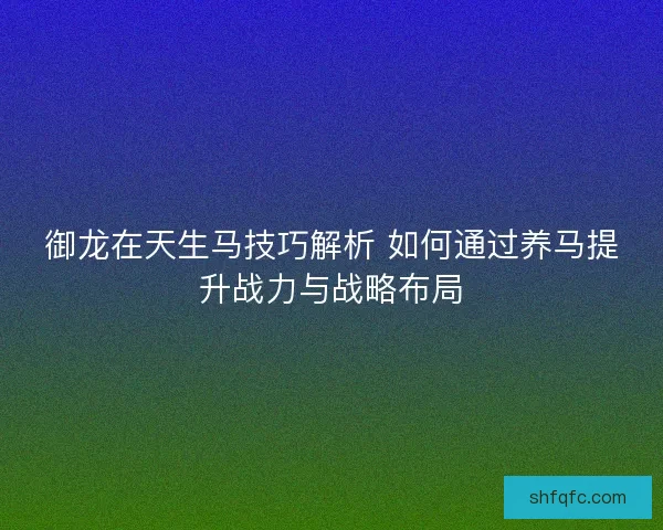 御龙在天生马技巧解析 如何通过养马提升战力与战略布局